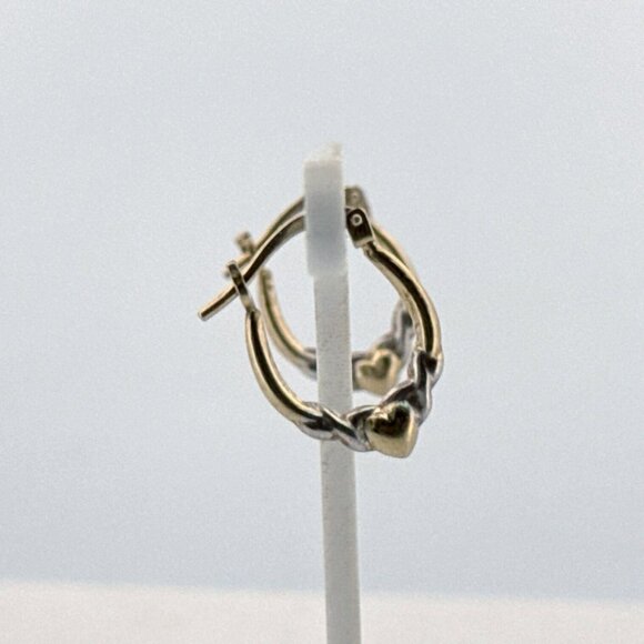 Estate 925 Sterling Silver Heart Hoop Earrings JCM Marked 0.7" 1.1g Twisted Desi - Picture 1 of 8